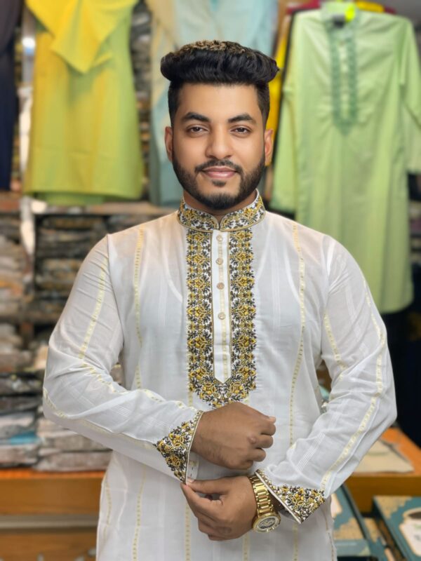 অরিজিনাল মাঙ্গলাম ধুতি কটন এমব্রয়ডারি পাঞ্জাবি [ Code-201 ] - Image 1