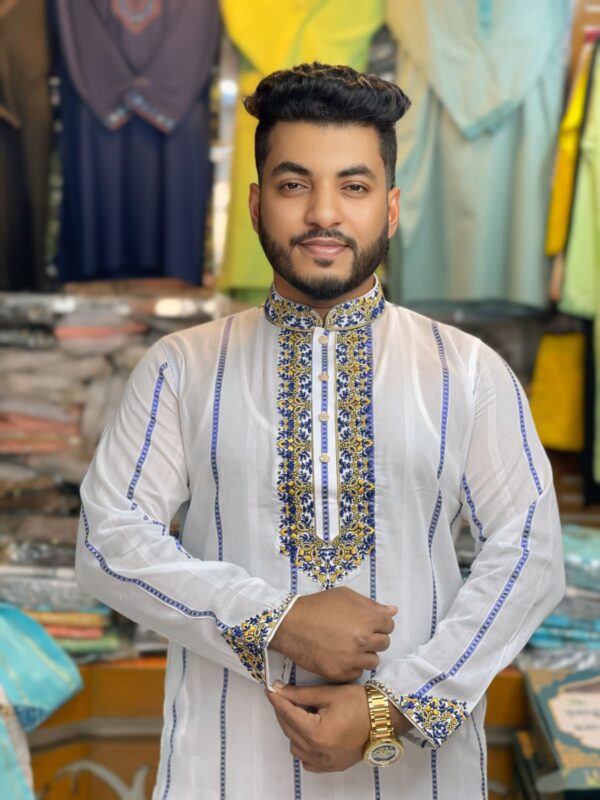 অরিজিনাল মাঙ্গলাম ধুতি কটন এমব্রয়ডারি পাঞ্জাবি [ Code-203 ] - Image 1