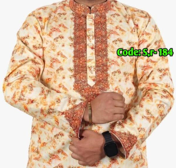 প্রিমিয়াম কাতান কটন ডিজিটাল প্রিন্ট সিকুয়েন্স পাঞ্জাবি [ Code-184 ] - Image 1